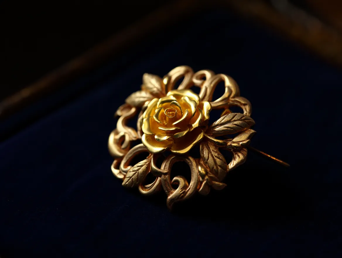 Guldbrosch med blommönster